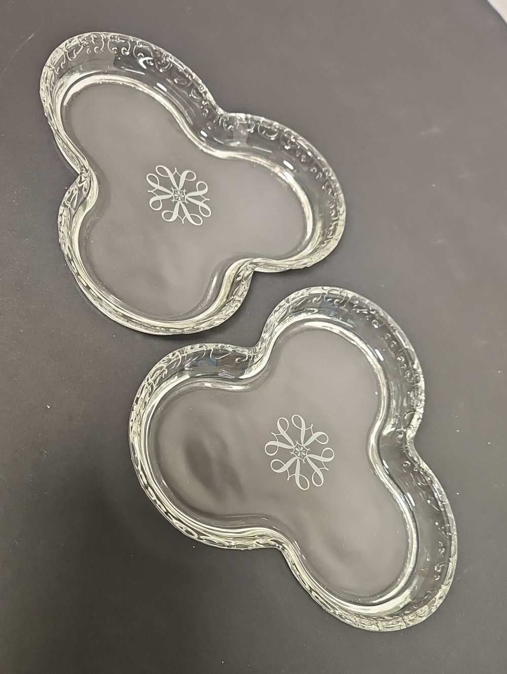 Vintage Avon Glass Three Leaf Clover Shape Ring Trinket Vanity Tray 2 Piece Lot